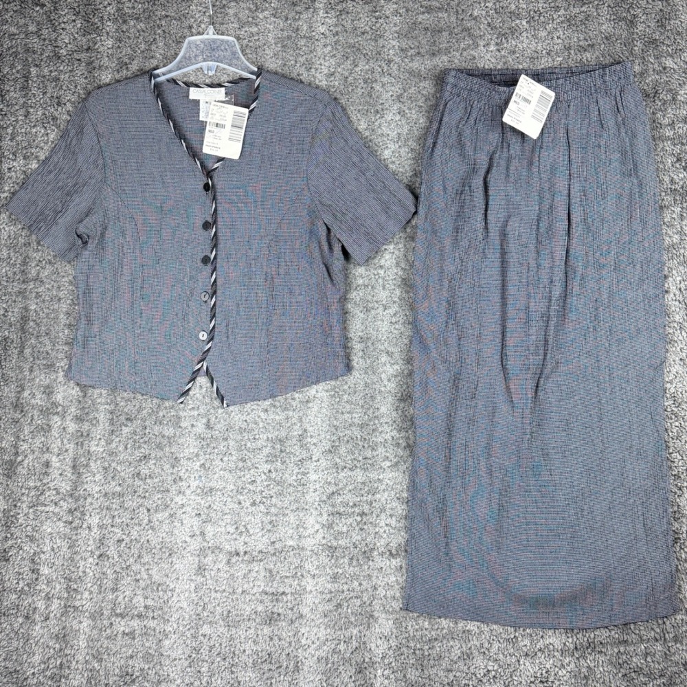 NEW Vtg Casual Corner & Co Women's Medium 2 Piece Skirt Top Set Black White USA - Picture 2 of 16